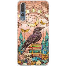 Printify Huawei P20 Pro İle Uyumlu Vitray Bilge Kuzgun Tasarımlı Şeffaf Silikon Kılıf Şeffaf