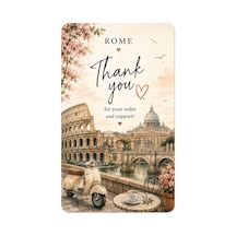 Rome Temalı Thank You Kartı 8x5 Cm Sipariş Teşekkür Kartı Paket Içi Not Kartı 100 Adet - Bej - 057