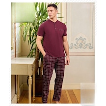 Pijamoni Erkek Düğme Yaka Kısa Kol Pijama Takımı 6850/11 - 1 Adet Mürdüm