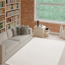 Fitilli 3 Krem Desen Şönil Kilim Makinede Yıkanabilir Kaymaz Taban Halı Yolluk Krem