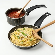 Master 2&apos Li Ekonomik Set: 12 Cm Sosluk & 20 Cm Tava - Mutfak Desenli Gold Mastik Yanmaz Yapışmaz Set Açık Gri