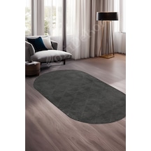 Dijidekor Halı Cool Antrasit Pramit Desenli Saçaksız Oval Kes...
