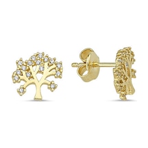Sembolgold Altın Hayat Ağacı Küpe İğne Tasarım Kpy-208