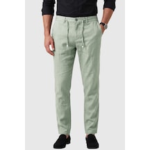 Rizzup Açık Yeşil Slim Fit Likralı Keten Dokulu Lastikli Belli İpli Yazlık Erkek Pantolon 2603001