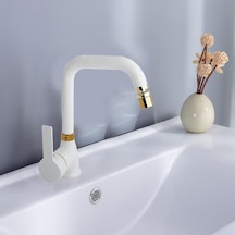 Inventa 360 Derece Oynar Perlatörlü Siera Lavabo Bataryası Pirinç Altın - Mat Beyaz