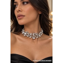 Taş Detaylı Kristal Choker Kolye Zarif Ve Şık Kadın Takı Gümüş - 932138920 Gümüş