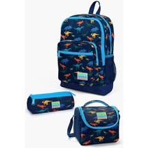 Kids Lacivert Mavi Dinazor Desenli 3 Lü Okul Çanta Seti Set0123115 Çok Renkli