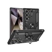 Galaxy Uyumlu S24 Ultra Kılıf Kamera Koruyucu Manyetik Standlı Tank Koruma Pazarplus Siyah