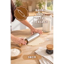 Porsima Mnb05772 Ahşap Saplı Paslanmaz Çelik Merdana Oklava Hamur Pizza Börek Açma Oklava 38cm