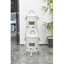 Metal Standlı 2 Katlı Patates Soğan Saklama Kova Beyaz