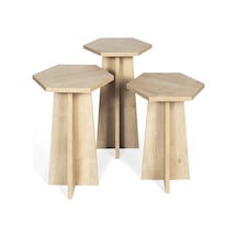 Hexa Altıgen 3lü Zigon Sehpa, Mantar Sehpa, Şık, Modern Safir Meşe Safir Meşe