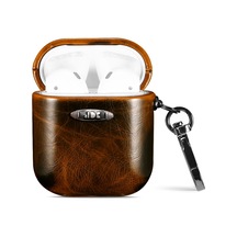 Yağ Balmumu Deri Doku Kulaklık Koruyucu Kılıf Airpods Uyumlu 1/2 Kahverengi İçin Asmak Toka İle Kahverengi