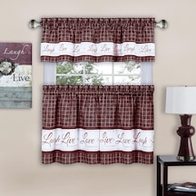 Home Furnishings Live, Love, Laugh - Baskılı Kat & Kısa Perde Seti - 58x36 - Bordo