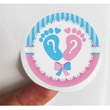 48 Adet 4 Cm Pembe Mavi Bebek Ayağı Baskılı Mat Etiket Sticker - Baby Shower Partisi- 3