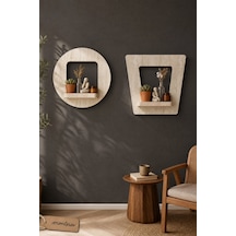 Ahşap Dekoratif Duvar Rafı 2 Li / 3 Lü Set Mtsv - 541 Mermer Desenli
