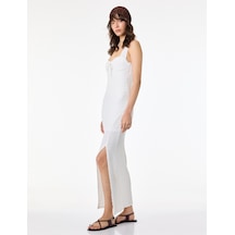 Koton Bürümcük Kumaş Kalp Yaka Kolsuz Uzun Bodycon Elbise Ekru 6sal80012ık