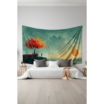 Gün Batımında Yalnızlık Desenli Duvar Halısı Duvar Örtüsü Tapestry Süet Dokulu Kumaş