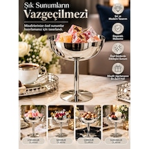 Mucit Home Gümüş Ayaklı Lokumluk Şekerlik Paslanmaz Çelik Çerezlik Dekoratif Sunum Kasesi