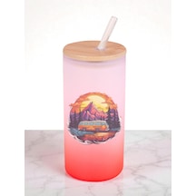 Kamp Ve Karavan Baskılı 600 Ml Cam Matara- Su Matarası, Suluk Matara, Cam Pipetli Matara Kırmızı