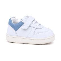 Rakerplus Bob Hakiki Deri Beyaz Nubuk Mavi Cırtlı Bebek Sneaker Ayakkabı