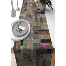 Çok Renkli Patchwork Premium Masa Örtüsü Runner Rnr346n11