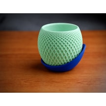 3d Baskı Küre Saksı - Kafes Dokulu İki Parçalı Dekoratif Saksı - Mint-mavi