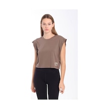 Maraton Regular Kadın Bisiklet Yaka Kakao Crop Top Kahverengi