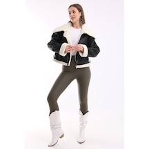 Winmoda34 İçi Kürk Astarlı Biker Kısa Ceket Siyah