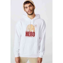 One Punch Man Hero Baskılı Beyaz Erkek Kapşonlu Sweatshirt