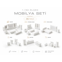 46 Parça Minyatür Mobilya Seti Boyanabilir Mimari Maket İç Mimari Salon, Yatak Odası, Oturma Odası, Giriş, Banyo, Mutfak