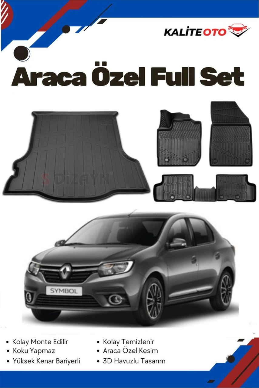 Renault Symbol 2015-2016-2017-2018-2019-2020 Model Yumuşak Paspas+bagaj Havuzu Seti