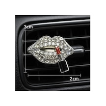 Taşlı Dudak Figürlü Araç İçi Klima Süsü Mini Kristal Gümüş Tasarım 3 2 Cm
