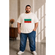 Sngl Tekstil Erkek Büyük Beden Kısa Kollu Bulgaristan Bayrak Baskılı Tişört 3xl 4xl 5xl 6xl 7xl 8xl 9xl Ekru