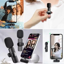 Type C Apple Uyumlu iPhone Dönüştürücülü Kablosuz Yaka Mikrofonu Androi