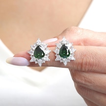 Mia Vento Effective Diamond Londra Tutkusu Sentetik Zümrüt Taşlı Gümüş Küpe