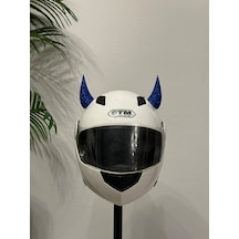 Motor & Motosiklet Koyu Mavi Simli Şeytan Boynuzu Kask Dış Aksesuar Diğer