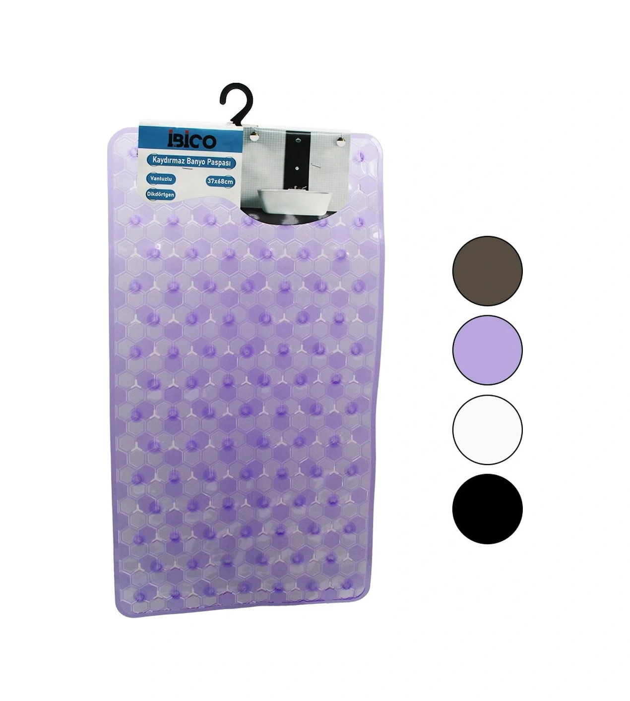 Dikdörtgen - Lüx Pvc Petek Desen - Şeffaf-buzlu 98pcs Vantuz Kaydırmaz Banyo - Küvet Paspas 37x68cm Kahverengi