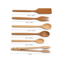 Doğal Şimşir Ağacından Ahşap Mutfak Seti, Spatula, Çatal, Kaşık Ve Maşa, 6 Parça, Doğal Renk