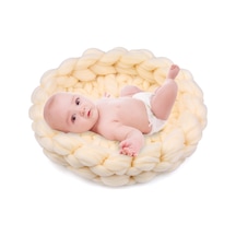 Lemestar Yeni Doğan Fotoğrafı İçin El Dokuma Battaniye - Yumuşak, 35cm Çaplı, Süt Beyazı - Bebek Büyüme Hatırlatıcı Fotoğraf Propsu Beyaz