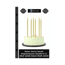 Delux Serisi Davet Organizasyon Ziyafet 6 Lı İnce Uzun Gold Mum 20cm