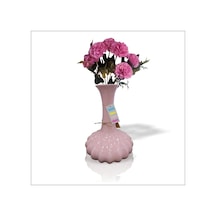 Pembe 6lı Güllü Tırtıklı Şişman Uzun 32 Cm Seramik Sulu Kuru Vazo