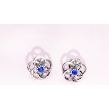 Oriental Kuyumculuk Jewellery Safir Taşlı Gümüş Papatya Küpe Gümüş