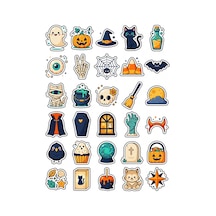 30 Adet Cadılar Bayramı Sticker Seti Gülümseyen Hayalet, Sevimli Balkabağı, Cadı Şapkası - Laptop Defter Telefon Ajanda Çok Renkli