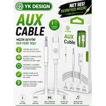 Yk Desıgn Yk-ax805 Type-c To 3.5 Mm Aux Kablo 1mt Tak Çalıştır Beyaz