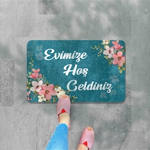 Dijital Baskılı Hoş Geldiniz Yazılı Çiçek Desenli Kapı Önü Paspası İç Ve Dış İçin Yıkanabilir Kaymaz Siyah