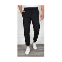 Erkek Jogger Eşofman Altı Cepli, Paça Lastikli , Spor Pantolon - Siyah