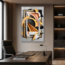Art Deco Katmanlı Geometrik Formlar Gümüş Çerçeveli Cam Tablo