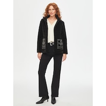 Trok Cepli Kadife Görünümlü Kapüşonlu Kapitone Mont 69435 U6943510 Siyah