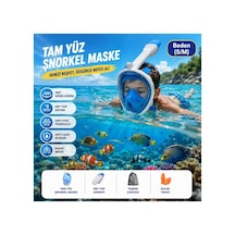 Tam Yüz Şnorkel Maskesi S-m Geniş Panoramik Görüş Ve Dry Top Koruma Mavi
