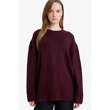 Defacto Loose Fit Bisiklet Yaka Triko Kazak Tunik G7239ax25cwbr504 Bordo-br504